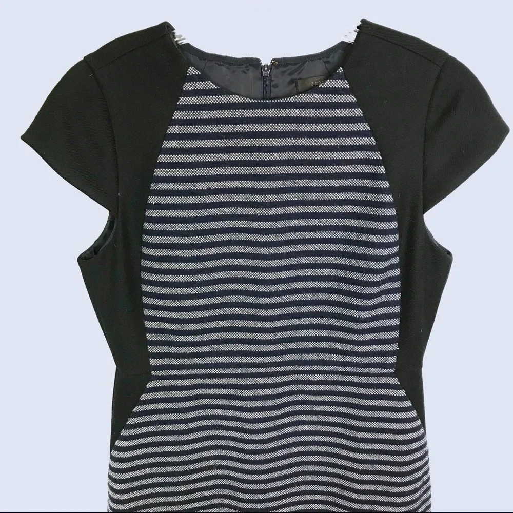 J. CREW Colorblock Stripe Tweed Blue Dress Size 8